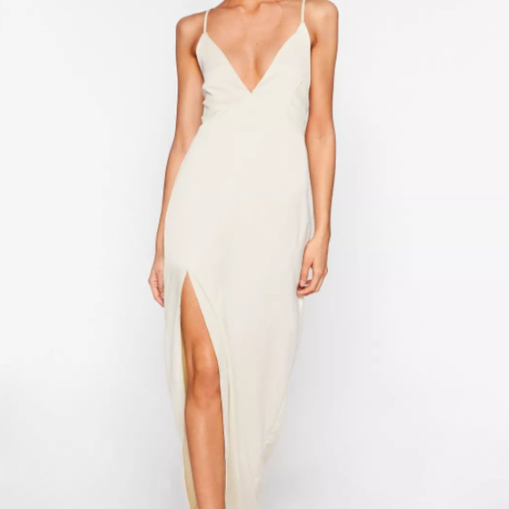 NWT Nasty Gal Look At You Satin Maxi Dress, US 8, Ivory
